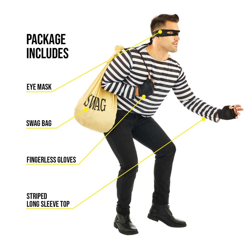 fun shack Adult Robber Costume for Men, Bank Robber Halloween Outfit, Burglar Costume for Adults, Party Wear, One Size - Image 3